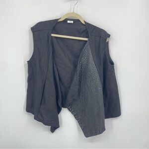 Artists & Revolutionaries Womens OS black linen leather vest Lagenlook
